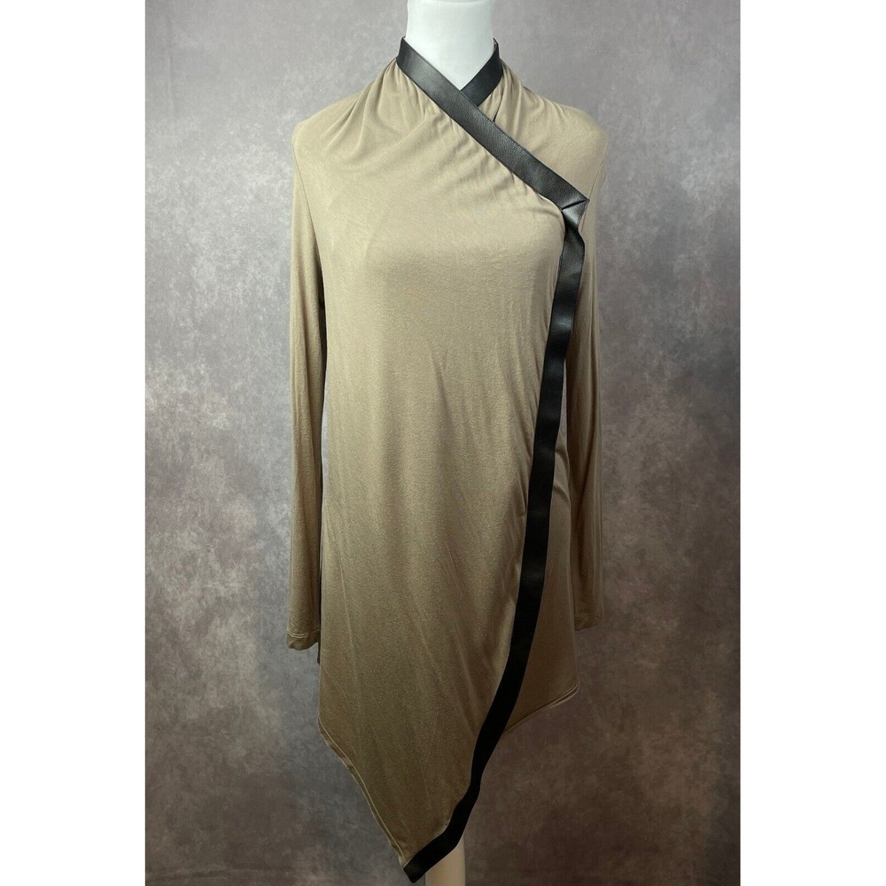 UNDER.LIGNE by DOO.RI Cardigan Womens Small Faux Leather Trim‎ Asymmetrical Open